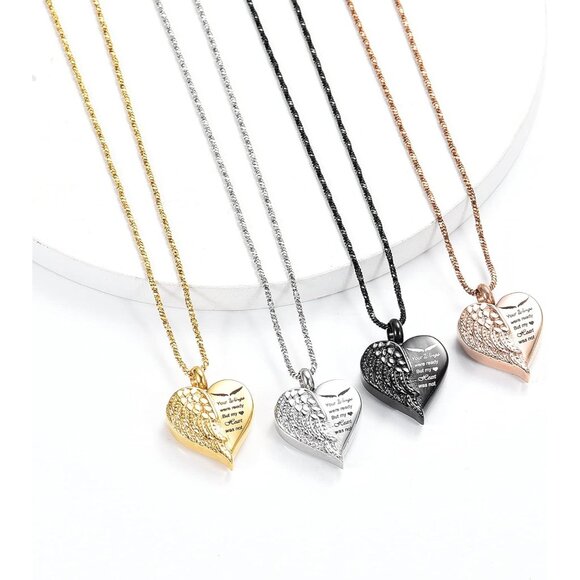 Personalized Angel Wing Heart Urn Necklace for Ashes - Keepsake Memorial Jewelry - Picture 7 of 7